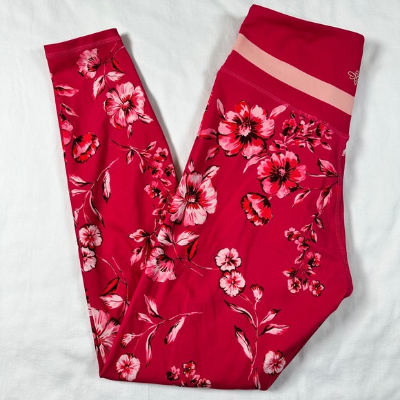 Johnny Was Active Misty Fall Floral Red Pink Leggings Womens Small Boho Yoga